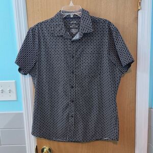Black and White Casual Button Down Shirt with Polka Dot Pattern Mens Large